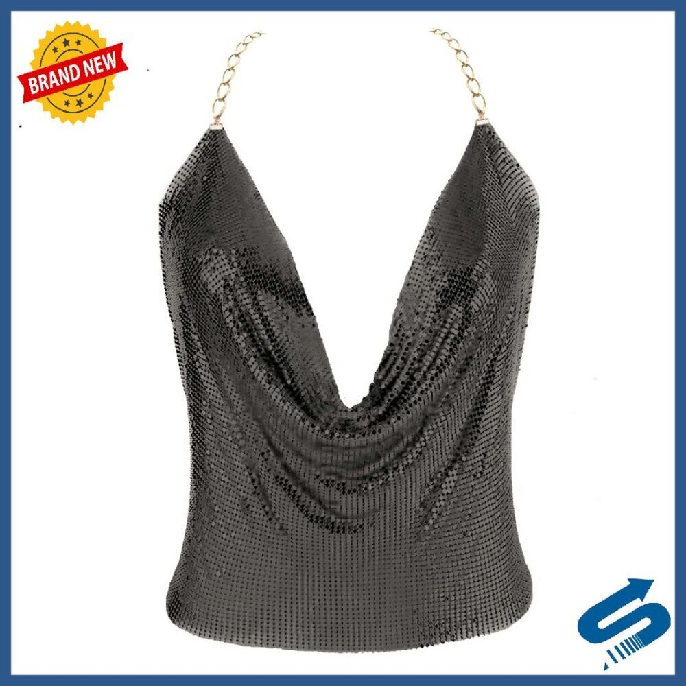Sparkly Deep V Neck Crop Tank Top Adjustable Chain One Size Fits All